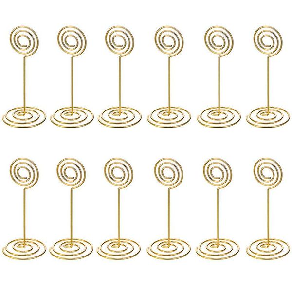 

card holders fggs-12 pack table number po holder stands place paper menu clips, circle shape (gold), Brown;gray