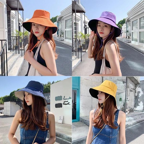 

summer fisherman hat female spring and double-sided sun with big edge protection beanies