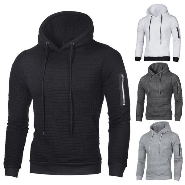 

gym clothing men long sleeve drawstring hooded plaid jacquard pullover hoodies sweater hoodie warm sweatshirt coat men's, White;black