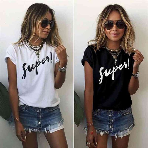 

women's t-shirt summer black and white short sleeve letter 71qx