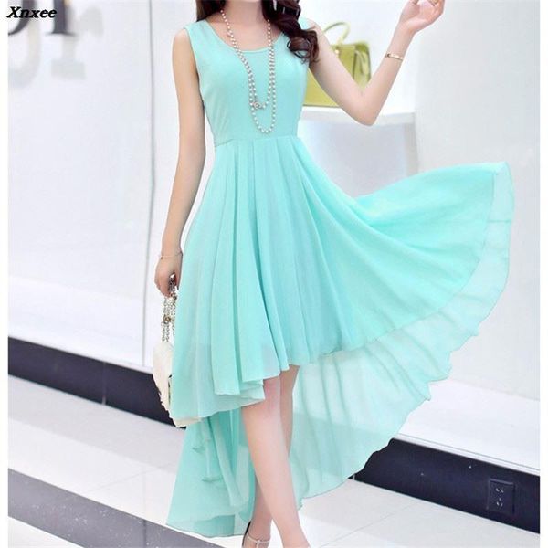 

casual dresses summer women's dress ladies chiffon solid women sleeveless long o-neck causal beach party female vestidos xnxee, Black;gray