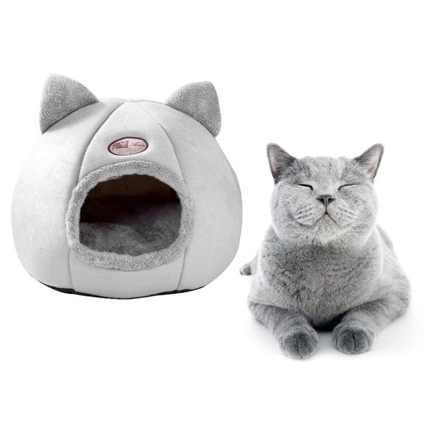 

fleece pet tent, convertible hood bed, hide & seek velour cat cave, for cats small dogs beds furniture