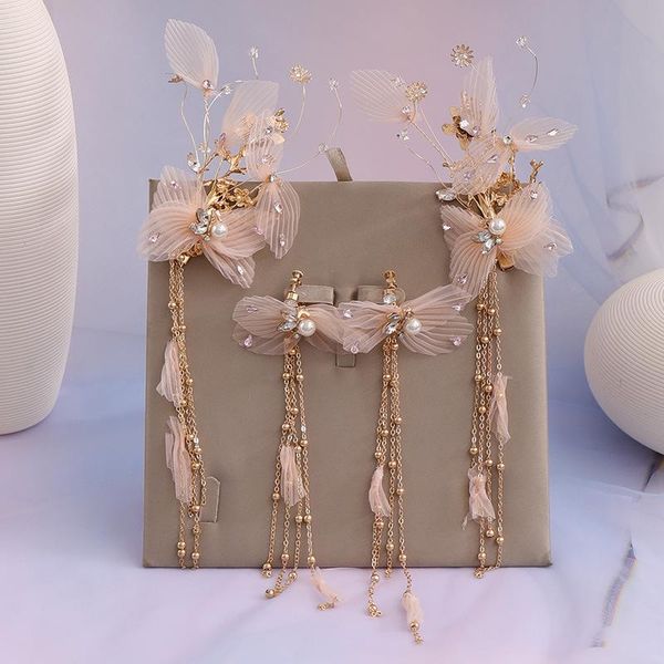 

hair clips & barrettes retro chinese ancient hanfu headdress long tassel hairclip flower hairpins girl perform headpiece wedding maea99, Golden;silver