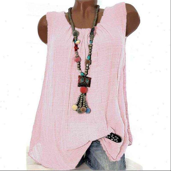 

vintage linen womens blouses plus size women sleeveless blusas casual ladies o neck blouse summer tunic camisas mujer, White