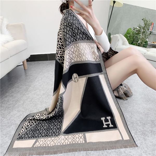 

and winter new cashmere like h-letter scarf for female students, Blue;gray