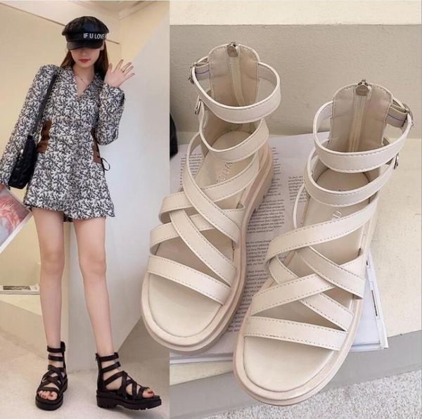 

sandals net red back zipper women 2021 summer women's shoes korean student high wholesale, Black