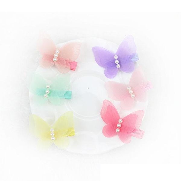 Butterfly Borboleta Bow Novas Crianças Coreanas Meninas Barrettes Boutique Cabelo Arcos Bow Pearl Arco-íris Color Kids Hair Accessorie