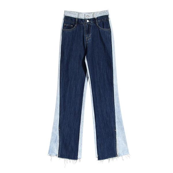 

women's jeans womengaga 2021 summer high waist trousers patchwork panelled tassel wide leg loose casual streetwear girl female a8x76, Blue