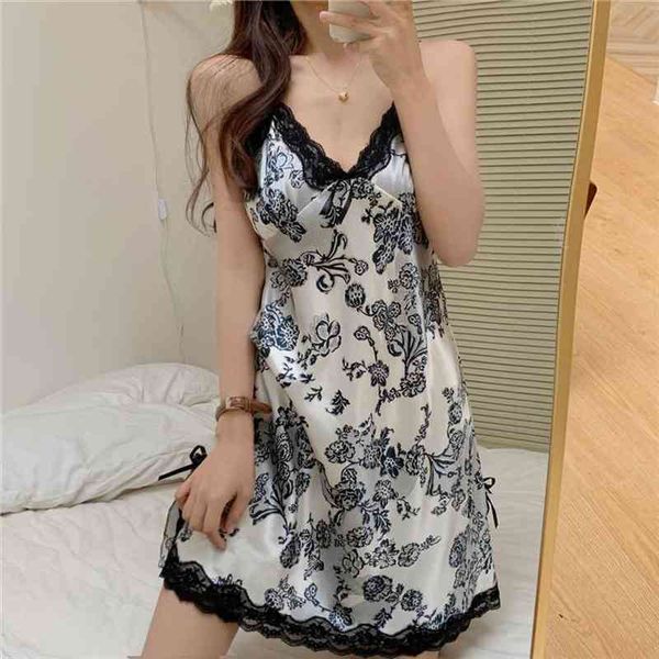 

silk sation nightgown summer women sleepwear nighty nightdress nightwear off shoulder female home lace night dress, Black;red