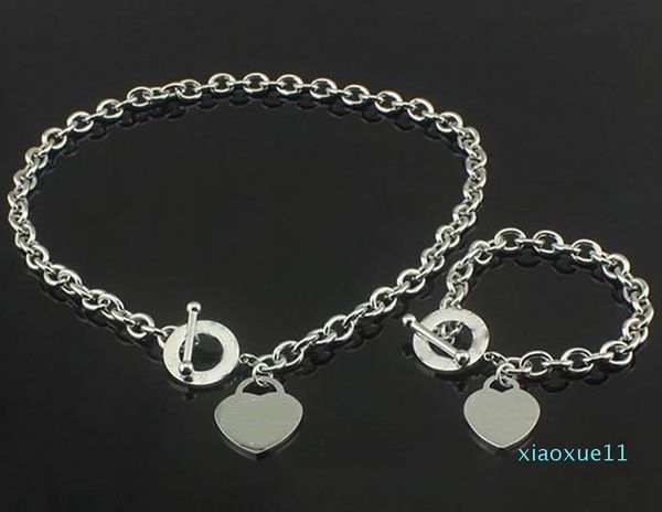 

925 silver necklace+bracelet set statement jewelry heart pendant necklaces bangle