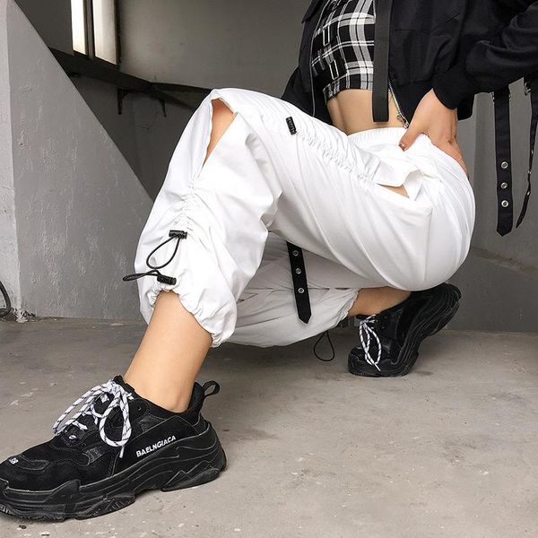 

women's pants & capris women punk high waist ruched side split white harem summer streetwear joggers sweatpants trousers pantalones muj, Black;white