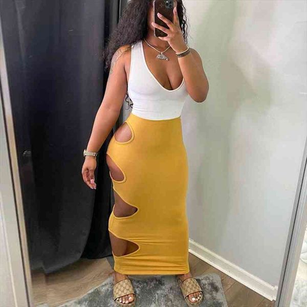 

summer asymmetric skirt with hollow solid color slim design side hollow womens holiday club, Black