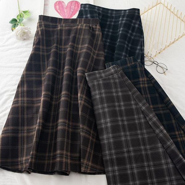 

skirts japanese preppy style autumn winter women skirt high waist vintage plaid elegant cute kawaii girl's, Black