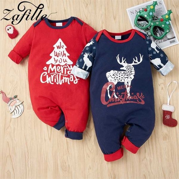 ZAFILLE 0-18M My First Christmas Babykleidung Jungen Mädchen Weihnachtshirsch bedruckter Babyspielanzug Jahreskostüm für Babys Overall 211101