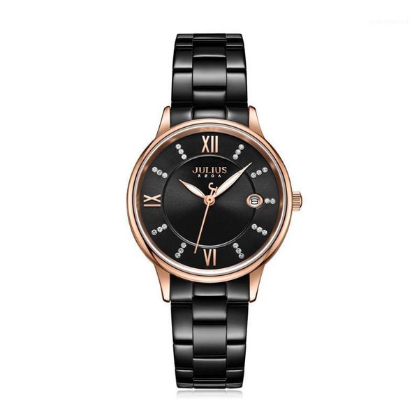 

julius women watches ja-1218 steel band elegant ladies female clock japan quartz auto date stainless bracelet box wristwatches, Slivery;brown