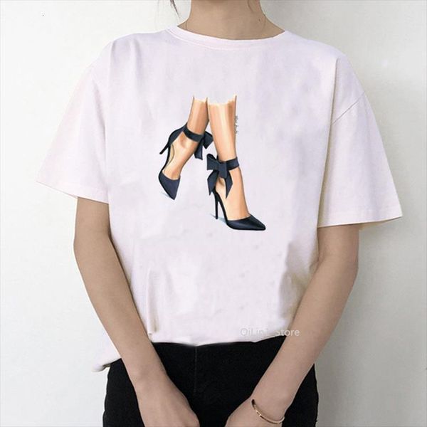 

zogankin watercolor high heels mens t shirt shoes print vogue short sleeve femme men 90s hipster streetwear, White;black