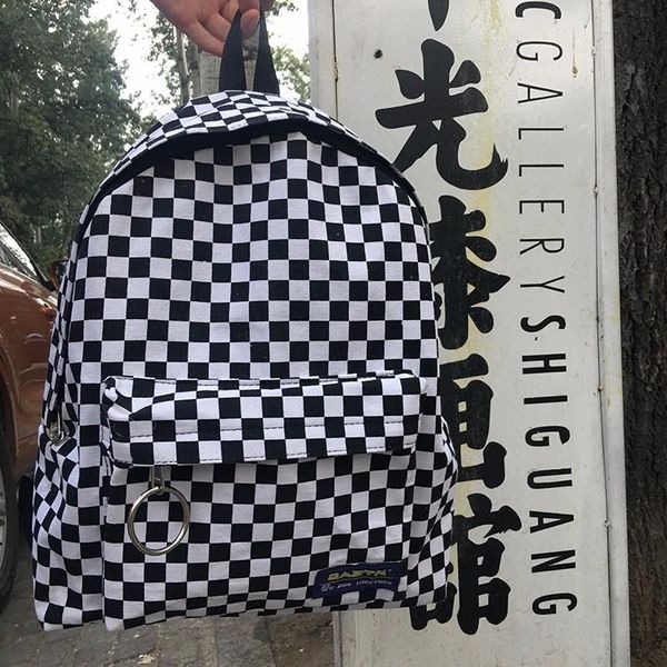

fashion canvas backpack trend women checkerboard wear daypack lapbag large capacity outdoor travel student book schoolbag school bags