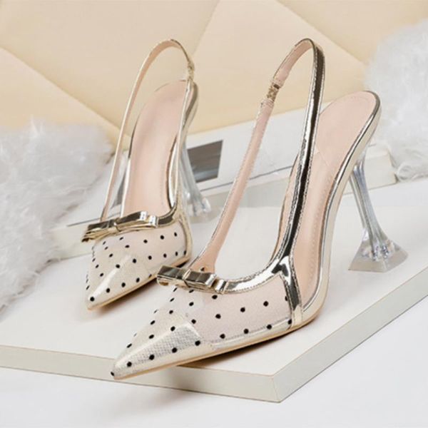 

sandals women's polka dot pointed toe high heels ladies pumps elegant fashion bowknot summer shoes slip on footwear 2021, Black