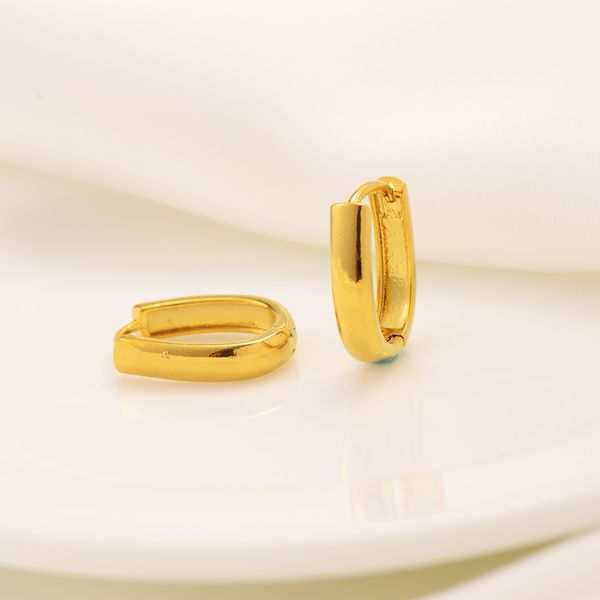 

14k fine solid yellow 18ct thai baht g/f gold fashion hoop earrings u circle coquetas oro laminado women jewelry classic, Golden;silver