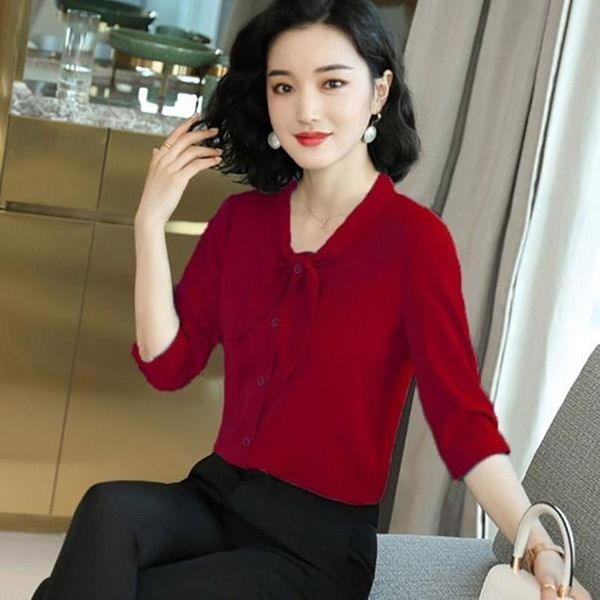 

women spring summer style chiffon blouses shirts lady casual half sleeve bow tie collar blusas rr0035 women's &, White