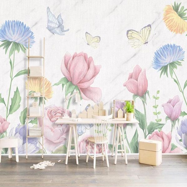 

wallpapers custom po wallpaper 3d hand painted flowers butterflies mural living room bedroom romantic home decor waterproof wall sticker