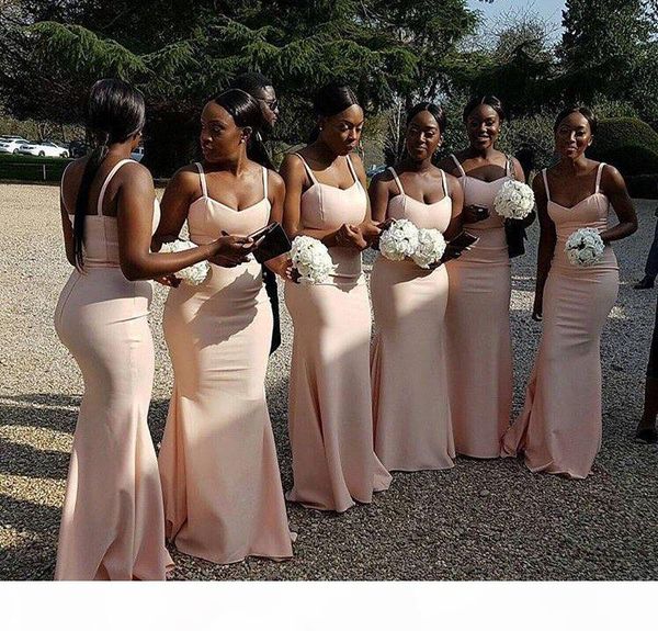 2021 Africano Plus Size Vestidos de Dama de Honra Sereia Correias Espaguetes Floor Chiffon Custom Maid de Honra Vestido de Honra Beach Wedding Guest Party Wear Vestidos