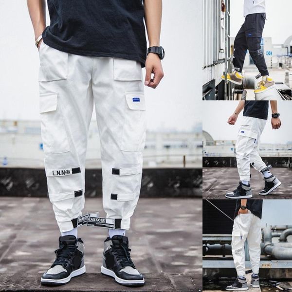

men's pants casual overalls pant sports jogging summer streetwear joogers straight white male hiphop pockets trousers 8.26, Black