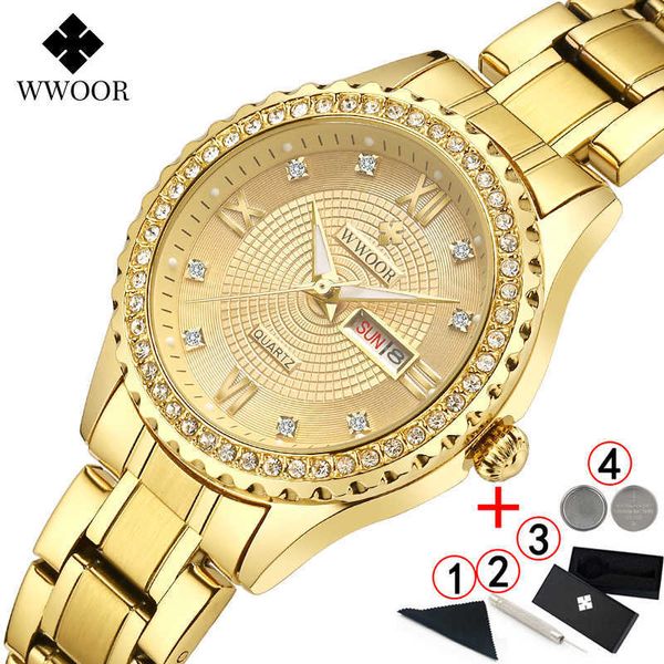 WWOOR Uhren Frau Berühmte Marke Gold Elegante Damen Armbanduhr Wasserdichte Frauen Uhren Relogio Feminino 210527