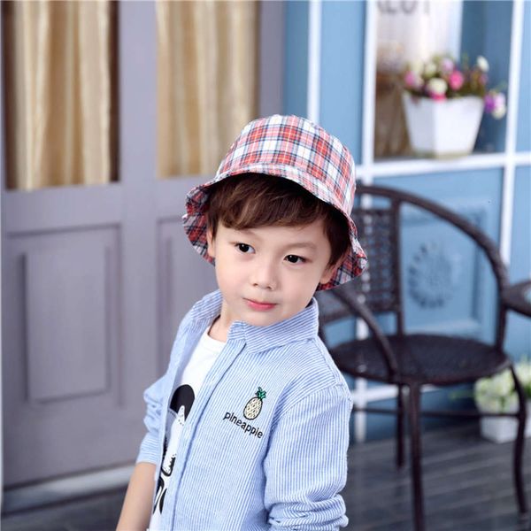 

orange check cotton yarn dyed children's basin hat fisherman's sun, Yellow