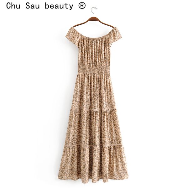

beauty boho leopard print midi long dress women holiday style elastic waist dresses female beautiful beachwear 210514, Black;gray