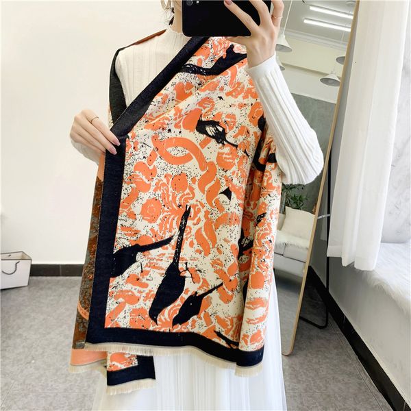 

tippet muffler scarf 2021 autumn and winter imitation cashmere scarf female bird graffiti lengthened shawl for warmth thickened bib, Blue;gray