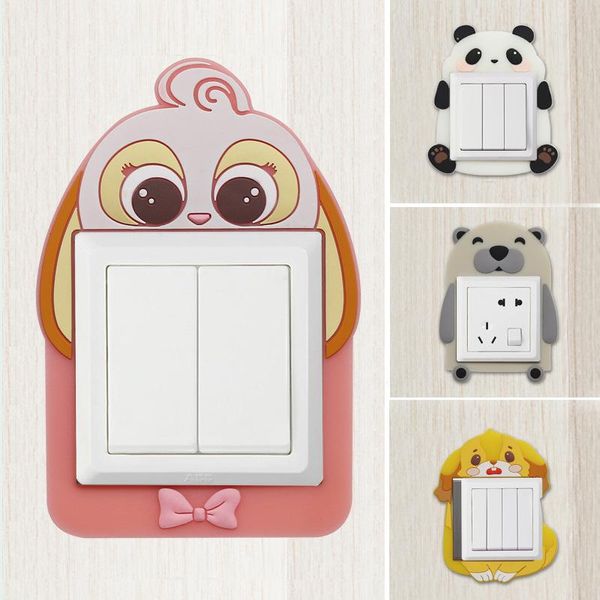 Adesivi murali 3D Carino Animali Switch Switch Switch Sticker Silicio Luminoso Socket On-Off Presa Protector Cover Decoration