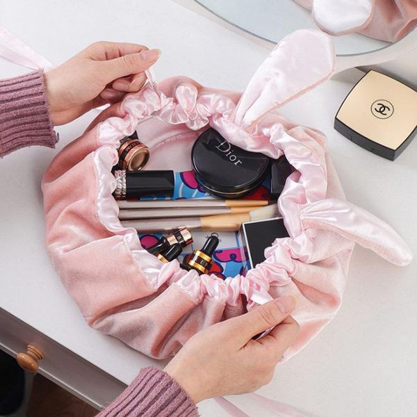 

ear flannel lazy cosmetic bag portable drawstring travel makeup bags jewelery organizer female gifts storage