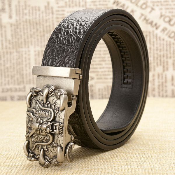 

fashion brand genuine leather belt business trouser strap pant ceinture homme cowskin dragon automatic buckle cowhide men belts, Black;brown