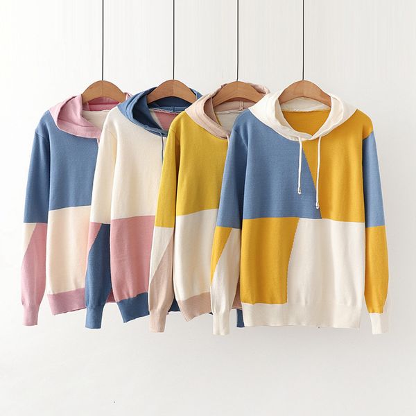 

women's sweaters spring autumn and winter women knitting spell coloured hoodies fashion short loose sweatshirt jumper 4 colors 5g0, White;black