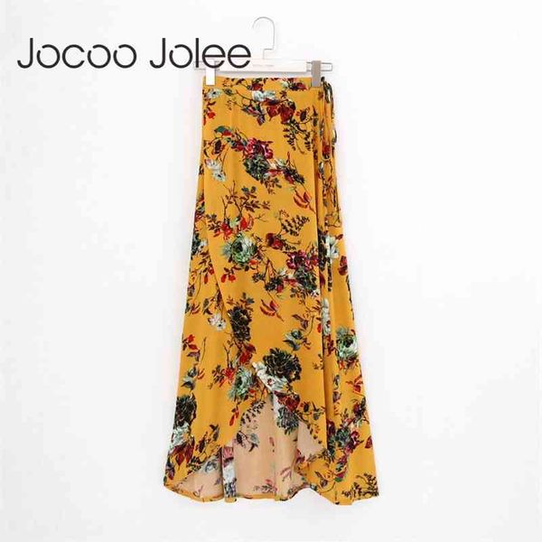 

floral sprint empire long for summer bohemian style lace up asymmetrical beach skirt women 210416, Black