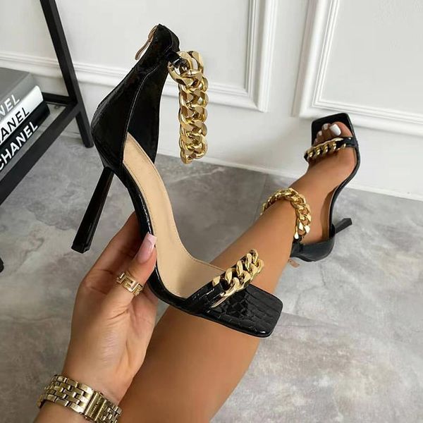 

dress shoes 2021 women fetish stripper 10cm high heels sandals lady fashion gladiator metal chain pleaser sandles summer green, Black