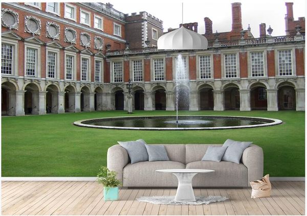 

wallpapers wall paper 3 d classical architecture grass fountain landscape 3d mural on the po wallpaper in living room
