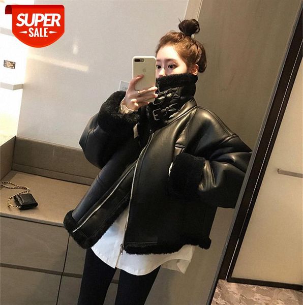 

leather coat, cool and fur motorcycle suit, lamb hair female #hf2l, Black