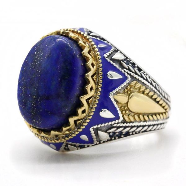 Кластерные кольца 925 Серебряное кольцо для мужчин LAPIS Lazuli Натуральный камень Ювелирные Изделия Мода Винтаж Подарок Счастливая любовь Энергия Женщины
