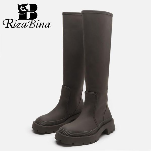 

boots rizabina size 35-40 knee for women fashion winter platform shoes woman's high heels office lady long boot footwear, Black