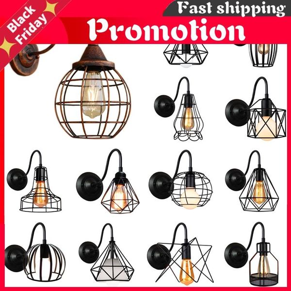 

wall lamps industrial vintage led light retro loft e27 iron lampshade cage guard sconce indoor lights lighting wandlamp