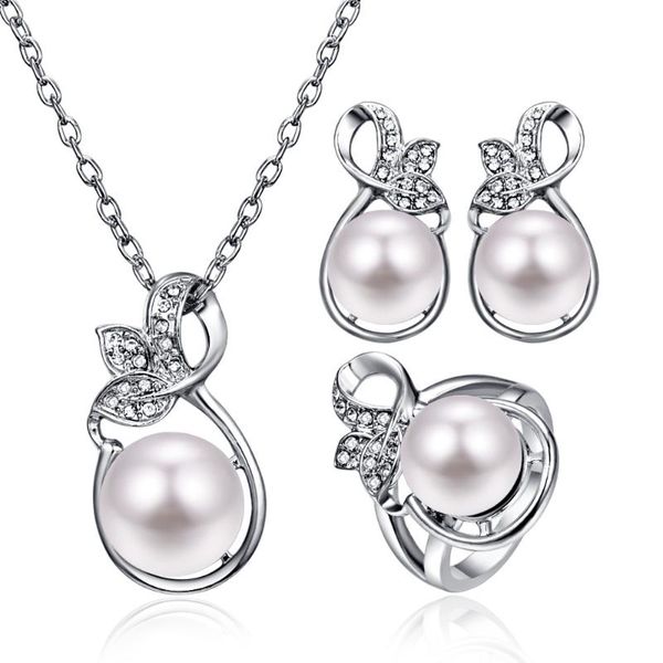 

earrings & necklace cshou81 silver pearl set ring three-piece