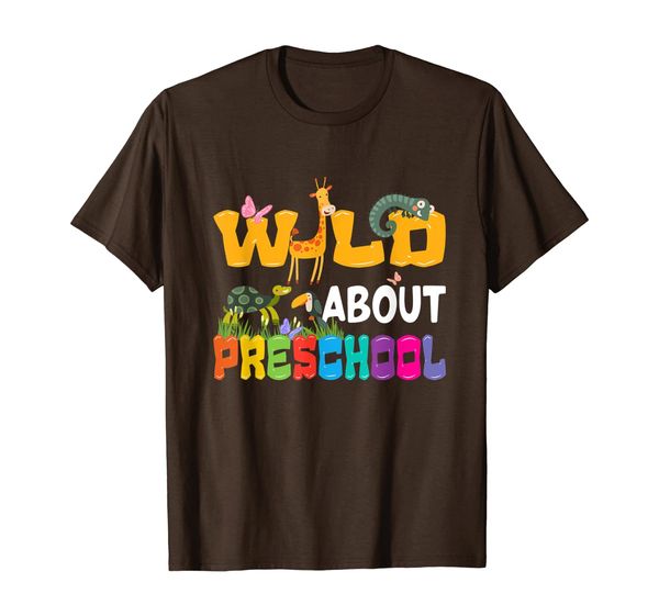 

preschool student gift wild about preschool t-shirt, White;black