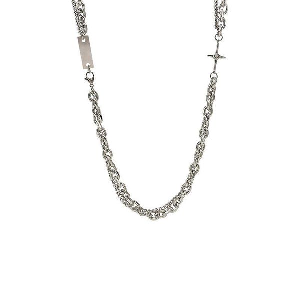 

pendant necklaces potcet stainless steel double cross titanium necklace geometric fashion retro personality party jewelry, Silver