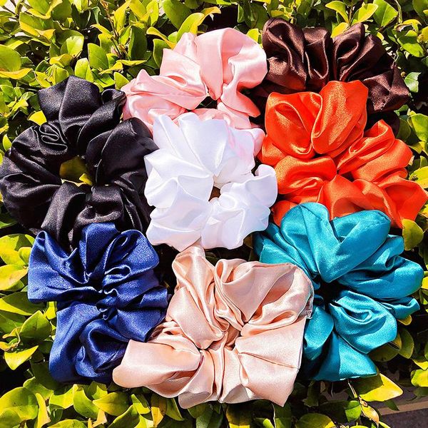 

women elegant large solid silk soft broadside scrunchie sweet hair bands headband rubber band fashion accessories