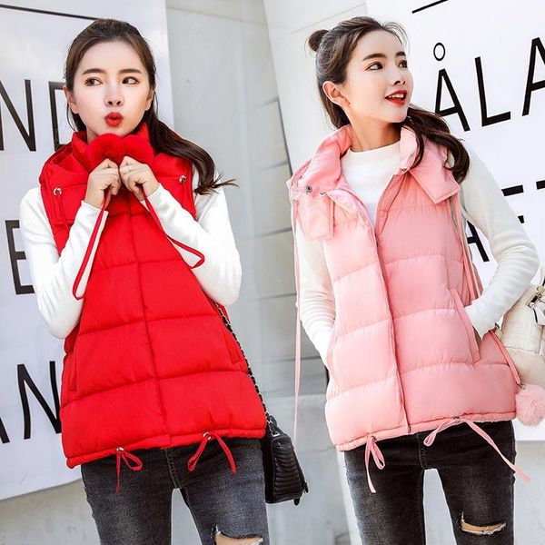 

women's vests autumn winter vest women waistcoat sleeveless down cotton jacket hood warm long colete feminino coat, Black;white