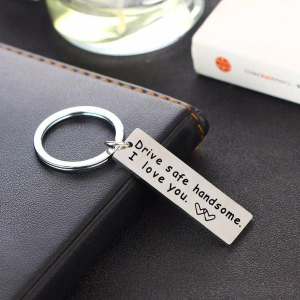 

keychains engraved drive safe handsome i love you heart keychain lovers couples boyfriend girlfriend gifts stainless steel keyring jewelry, Silver