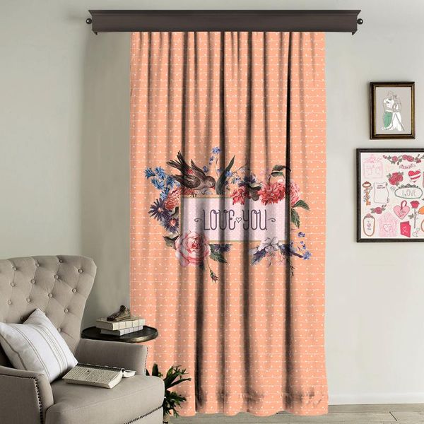 

cipcici "love you" orange printed panel curtain, single kids living room girl child woman elite plain curtain & drapes