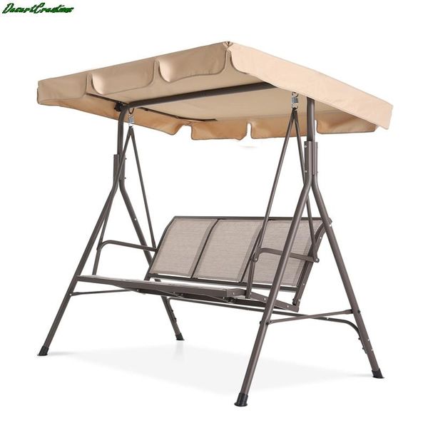 

camp furniture 3 person outdoor patio swing steel frame textlene seats chair beige